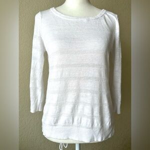 Banana Republic White Textured Stripe Linen Sweater | Size S
